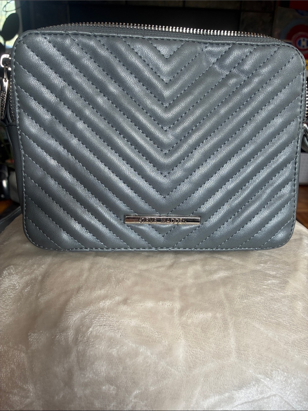 Steve Madden Quilted Crossbody Bag in Slate Gray